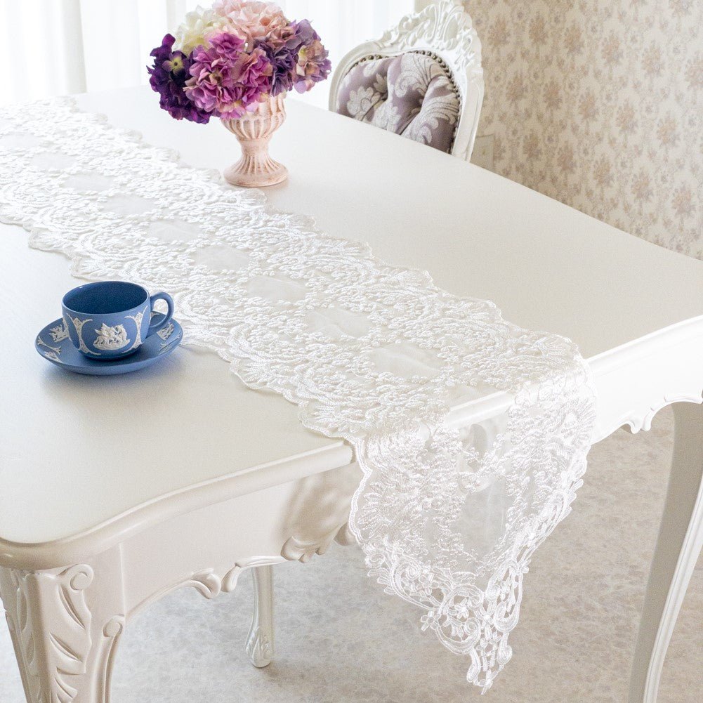 テーブルランナー おしゃれ 白 レース 編み ホワイト 30×180 布 花柄