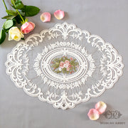 テーブルセンター レース 布 小 刺繍 白 ホワイト おしゃれ 丸 楕円 ドイリー 花柄 バラ フランスアンティーク風