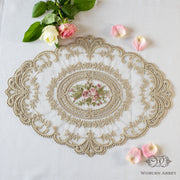 テーブルセンター レース 布 小 刺繍 グレー グレイ おしゃれ 丸 楕円 ドイリー 花柄 バラ フランスアンティーク風