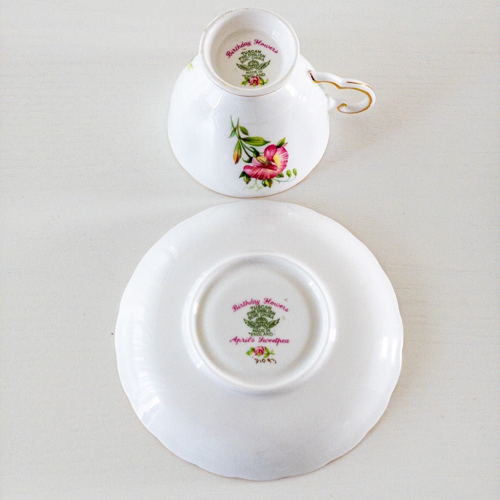 美品 アンティーク イギリス製 食器 タスカン 誕生花柄 ティーカップ