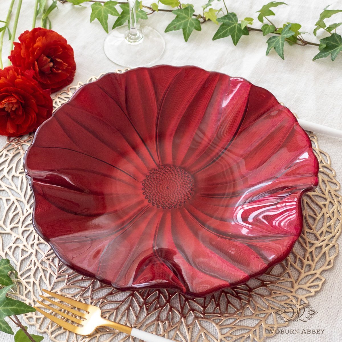 IVV イタリア製 ガラス プレート 大皿 食器 マグノリア 28cm 赤 パール