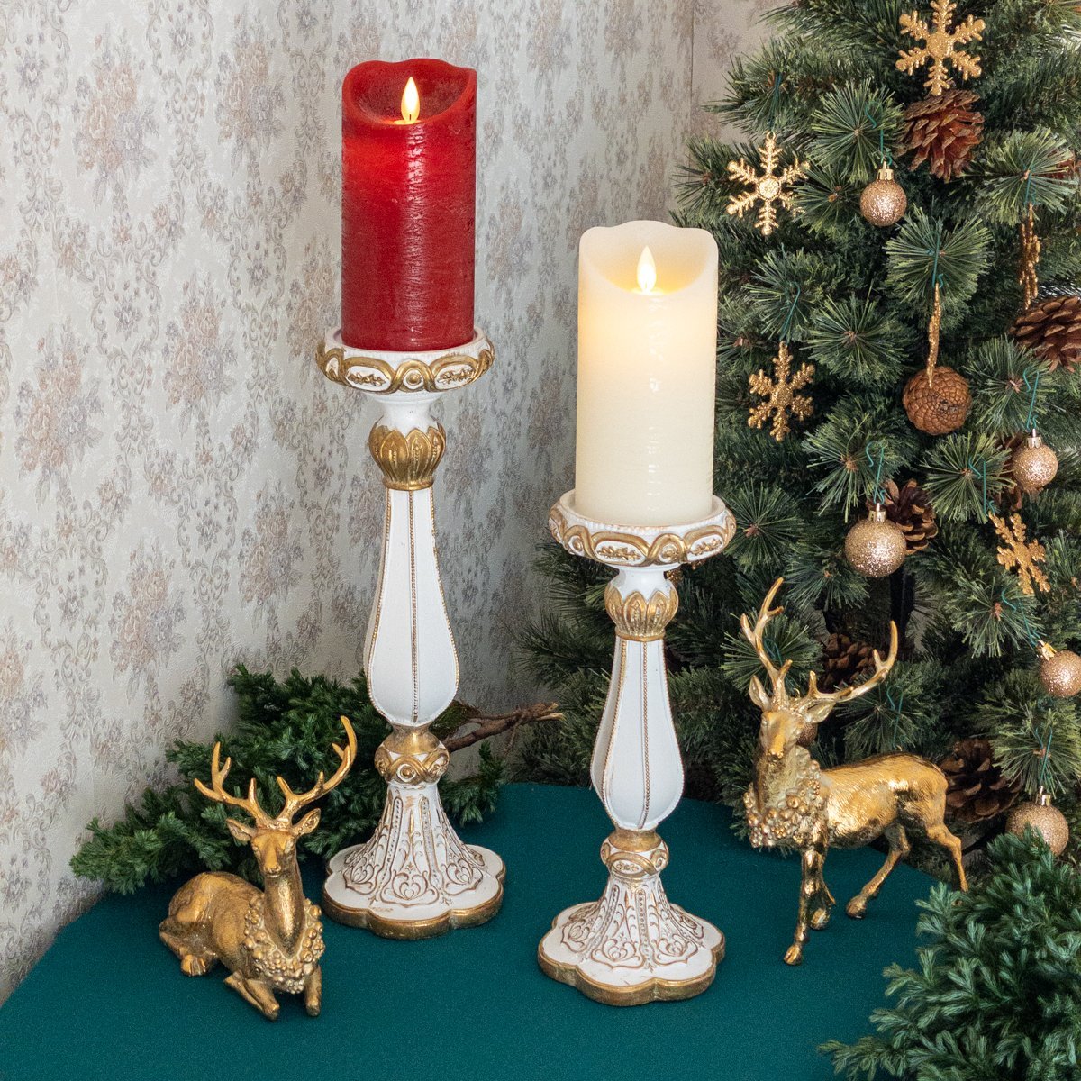 白　キャンドルスタンド　飾り　2個セット　ホルダー　クリスマス　おしゃれ　置物　ホワイト　アンティーク風　Woburn　燭台　–　Abbey
