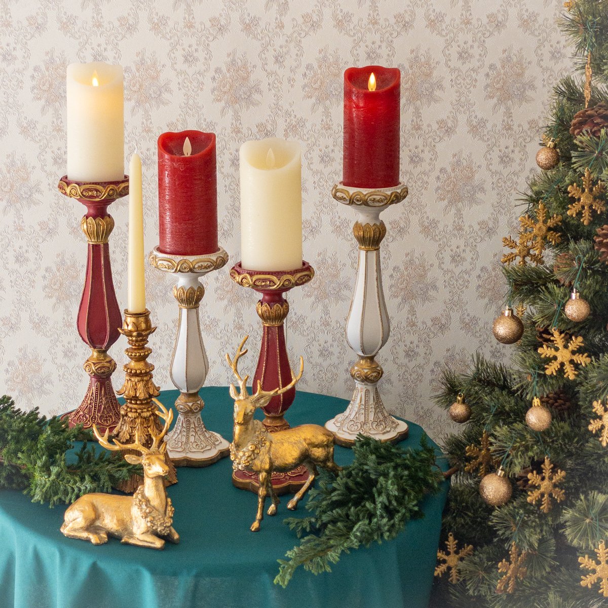 キャンドルスタンド ホルダー 白 ホワイト アンティーク風 2個セット おしゃれ クリスマス 飾り 置物 燭台