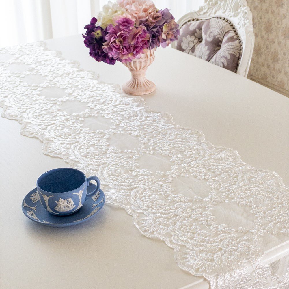 テーブルランナー おしゃれ 白 レース 編み ホワイト 30×210 布 花柄