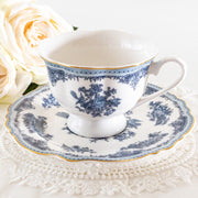 Woburn Abbey - ティーカップ＆ソーサー コーヒー・紅茶兼用 花柄 アンティーク風 トワルドジュイ 食器 ブルーグレー 青 - Woburn Abbey