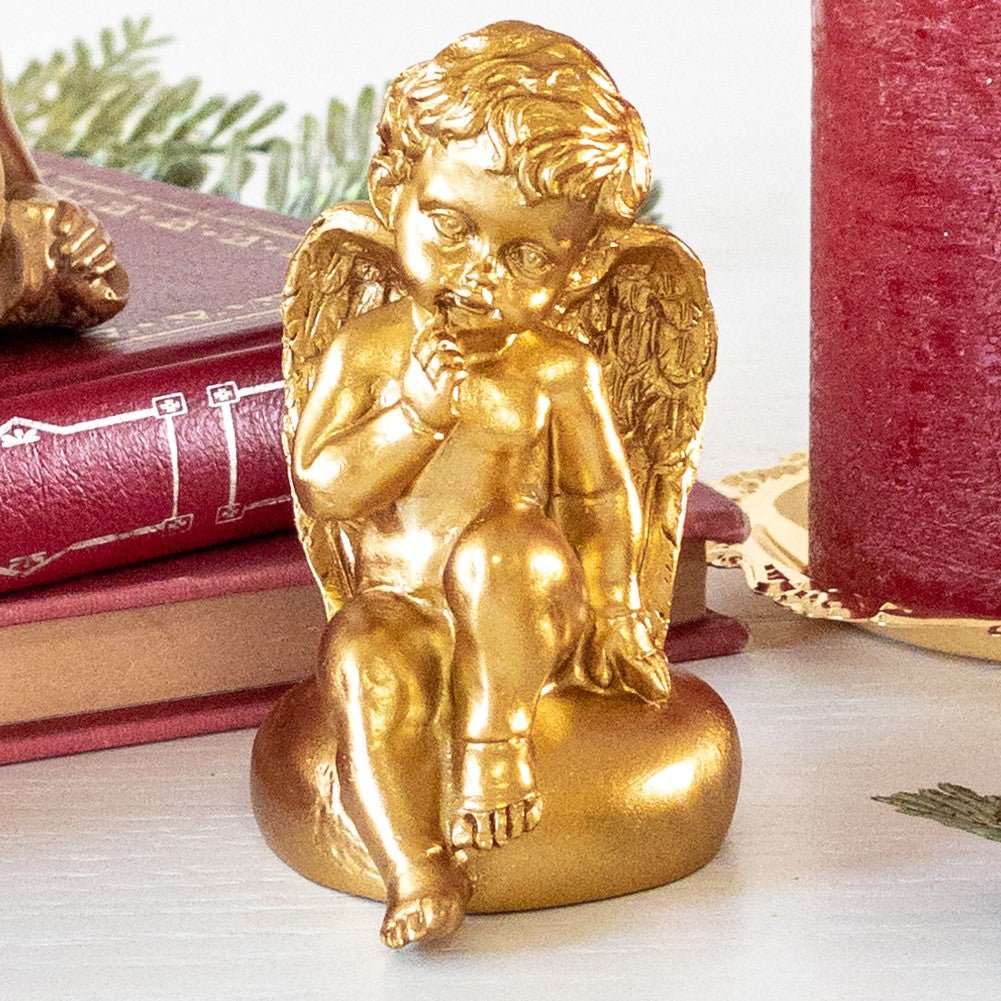 置物 天使 おしゃれ 人形 オブジェ ゴールド 金 小 アンティーク風 置き物 エンジェル ミニ 像 物思い型
