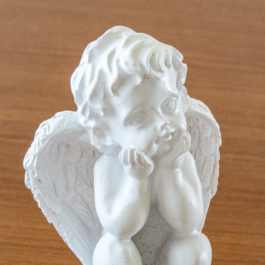 置物 天使 おしゃれ 人形 オブジェ 白 ホワイト 小 アンティーク風 置き物 エンジェル ミニ 像 頬杖型